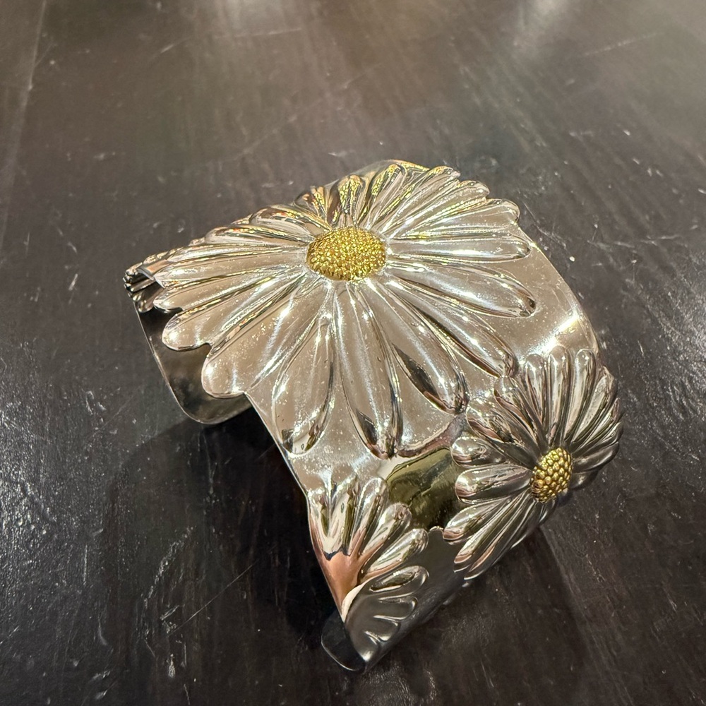 Tiffany inspired Silver and Gold Floral Cuff Bracelet